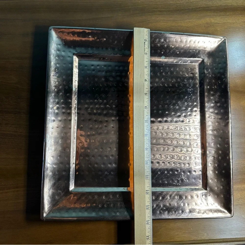 Hammered Copper Artisan Hand-Crafted Hosting or Display 13.75” Square Tray